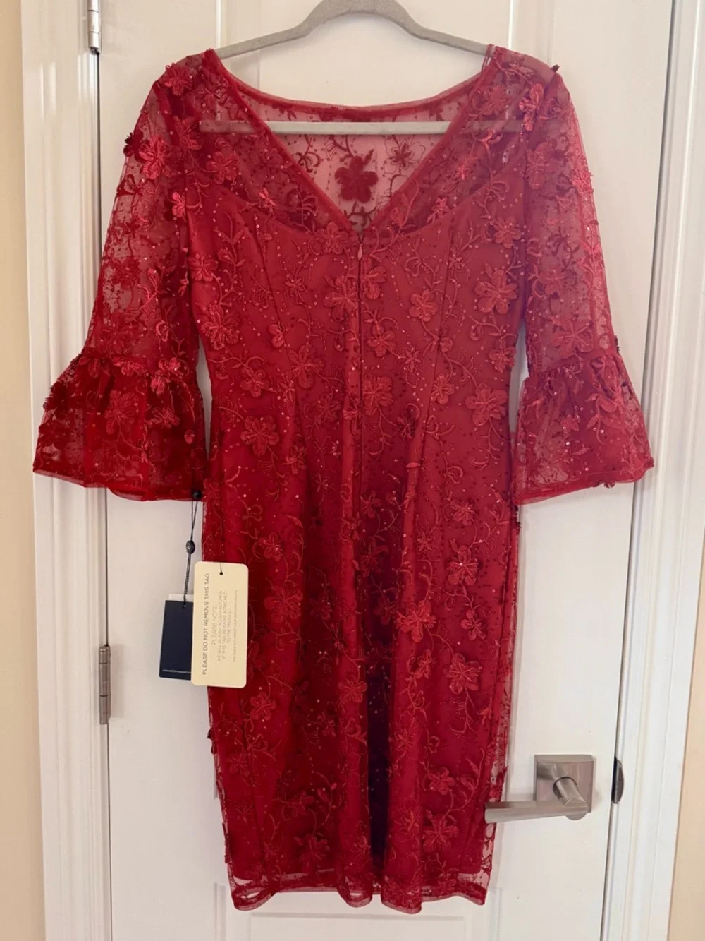 Adrianna Papell Floral Sequin Embroidered Lace Cocktail Dress 2 Pink Bell Sleeve - Picture 8 of 14